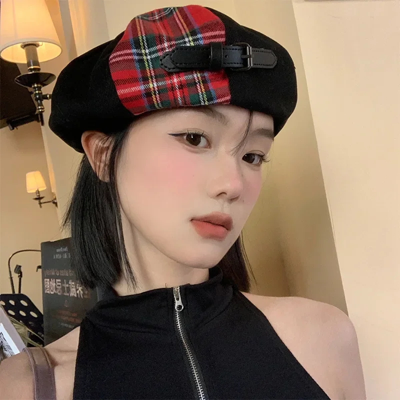 Top Trends: 2023 New Fashion Women Wool Thick Berets Artist French Painter Hat Girls Red Plaid Patchwork Female Warm Walking Cap Hombre Shoppable Styles