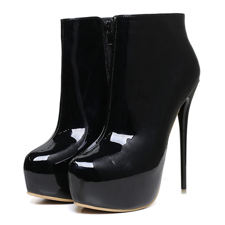 Top Trends: Big Size 35-47 Patent Leather Women Boots Round Toe Side Zipper Super High Heels 16CM Pumps 2024 Sexy Platform Party Shoes Woman Shoppable Styles - Image 5