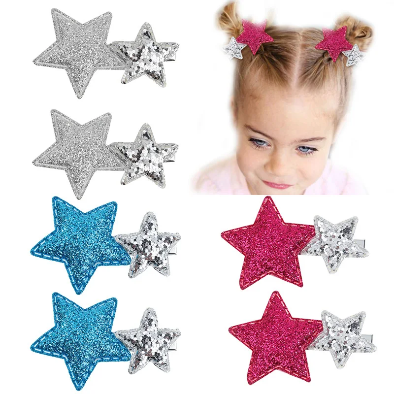 Top Trends: Oaoleer 2Pcs / lot Cute Silver Star Hair Clip For Kids Girls Pink Glitter Hair Pins Barrettes Child Headwear Hair Accessories Gift Shoppable Styles