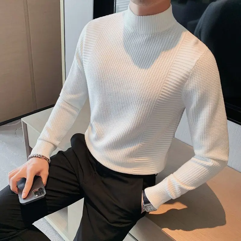 Top Trends: 2023 New Autumn And Winter Fashion Simple Half High Neck Thickened Warm Inner Style Casual And Handsome Slim Fit Knitted Sweater Shoppable Styles - Image 5