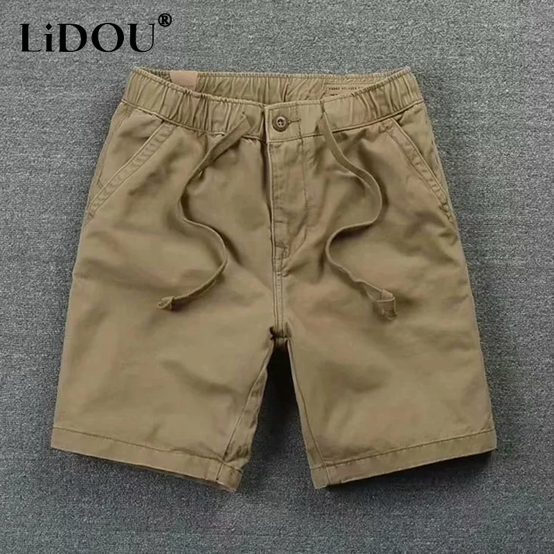 Top Trends: 2023 Summer New Fashion Y2K Solid Color Zipper Pockets Shorts Man Elastic Waist Loose Casual Cotton All-match Straight Pants Shoppable Styles