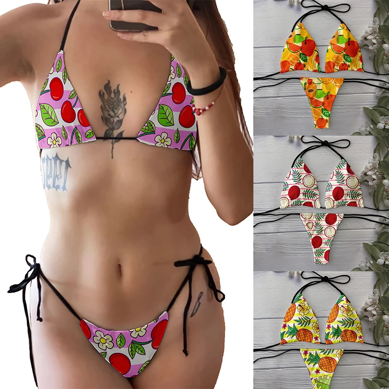 Top Trends: Women Swimsuit New Pineapple Cherry Pattern Bikini Suit 3D Printing Fashion Sexy Split Swimming Beach Surfing Vacation Summer Shoppable Styles