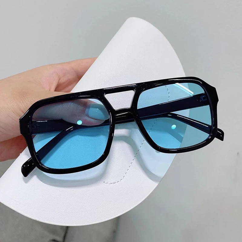 Top Trends: New Fashion Square Sunglasses Women Vintage Frame Female Double Beam Sun Glasses Ocean Gradient Retro Outdoor Oculus De Sol Shoppable Styles