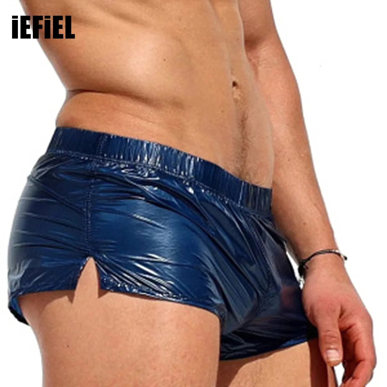 Top Trends: Mens Low Rise Slim Fit Glossy Shorts Sides Slit Solid Color Trunks For Vacation Beach Pool Party Nightclub Shoppable Styles