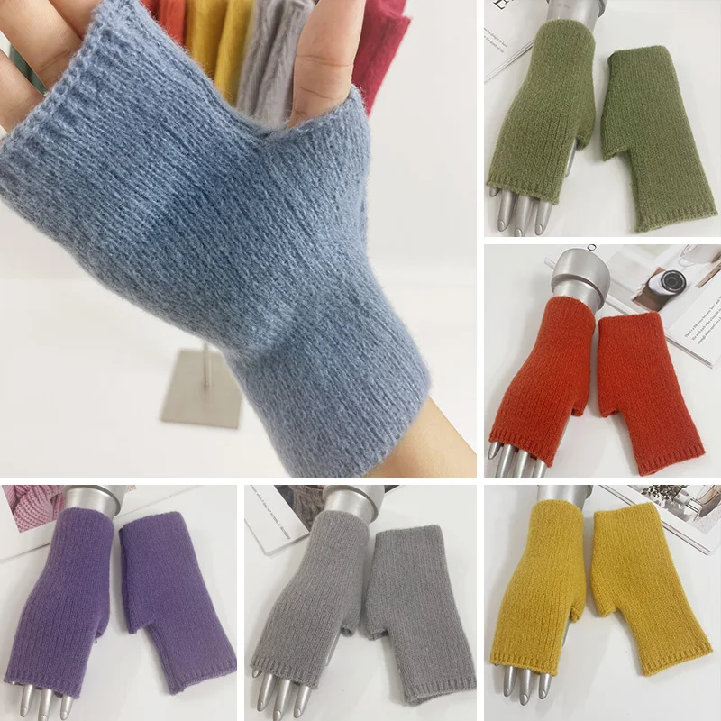 Top Trends: Warm Half Finger Knitted Gloves Autumn Winter Fingerless Deer Cashmere Gloves Women Mittens With Thumb Hole Short Gloves Shoppable Styles