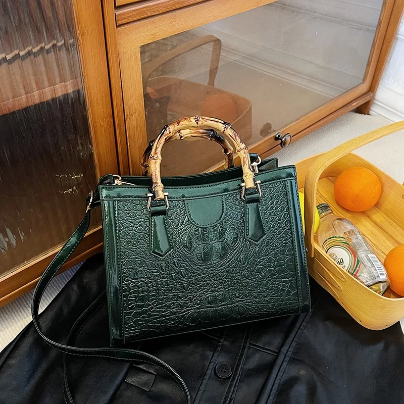 Top Trends: Fashion Women Handbag With Bamboo Handle Retro Crocodile Pattern Commuter Versatile Satchel High Quality Shoulder Crossbody Bags Shoppable Styles