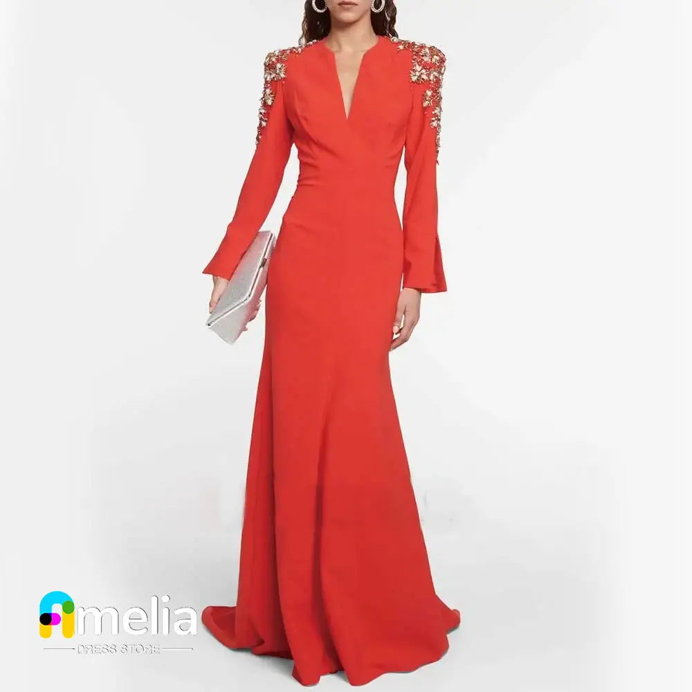 Top Trends: Amelia V-Neck Prom Dress Long Sleeves Floor Length Evening Dress With Summer Women Wedding Party Formal Gowns Arabia Shoppable Styles