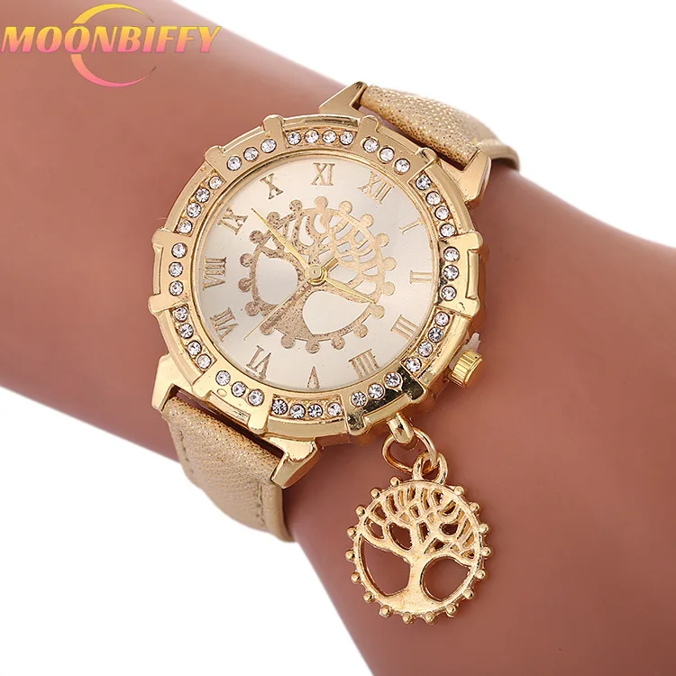 Top Trends: Roman Numeral Diamond Women&#039;s Watch Luxury Golden Tree Of Life Pattern Pendant Quartz Watch 2022 New Fashion Belt Women&#039;s Watch Shoppable Styles