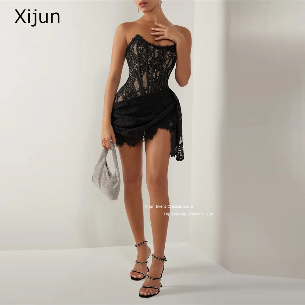 Top Trends: Xijun Lace Sexy Evening Dress Strapless Birthday Party Dresses Mini Prom Dress For Black Girls Prom Gowns 2023 Formal Occasion Shoppable Styles