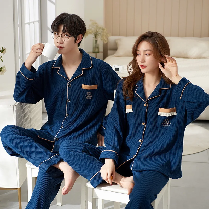 Top Trends: New Couple Long Sleeve Pants Pajamas Knitted Cotton Cardigan Men Women Fashion Sleepwear For Youth Lovers Pyjamas Homme Feminino Shoppable Styles