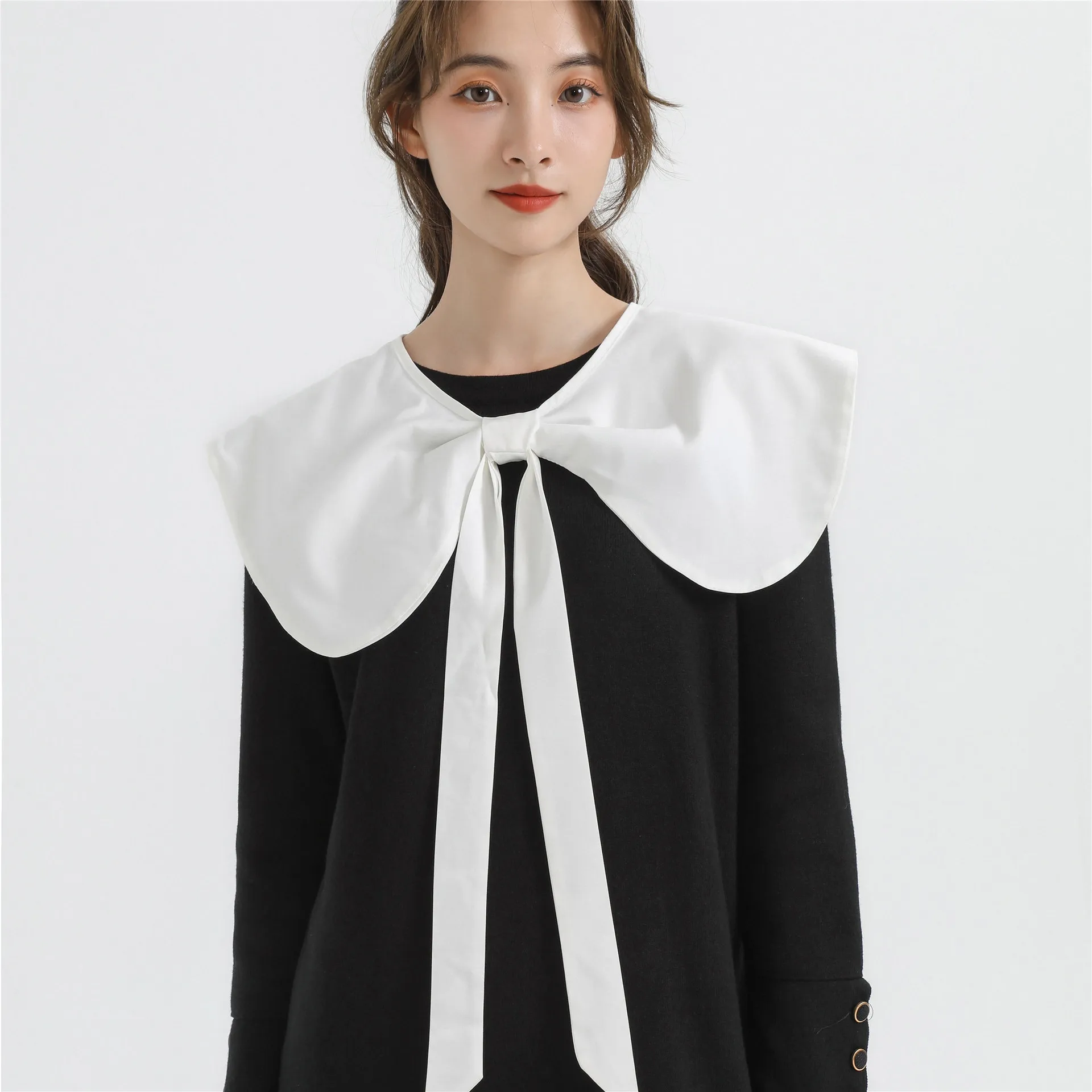 Top Trends: Lapel Bowknots False Collar For Women Blouse Half Shirt Detachable Collar Big Lapel Shoulder Wraps Cape Girls Fake Collar Shoppable Styles