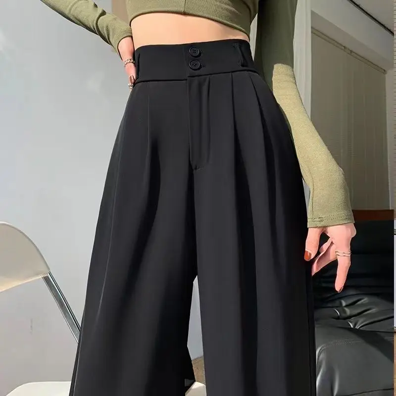 Top Trends: Grey Wide Leg Pants For Women With A High Waist And A Pear Shaped Figure. Large Size Straight Tube Casual Suit Pants Shoppable Styles