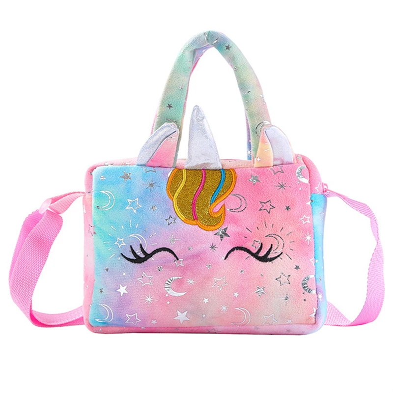 Top Trends: Unicorn Mini Soft Plush Crossbody Bag Woman Girls Tied Dye HandBag 2022 Cute And Fresh Style Shinny Star Moon Bag Shoppable Styles