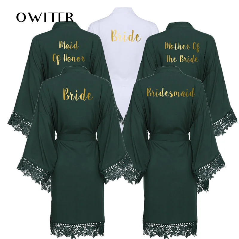 Top Trends: Green Solid Cotton Kimono Bride Bridesmaid Robes With Lace Trim Women Wedding Bridal Robe Bathrobe Sleepwear White Shoppable Styles