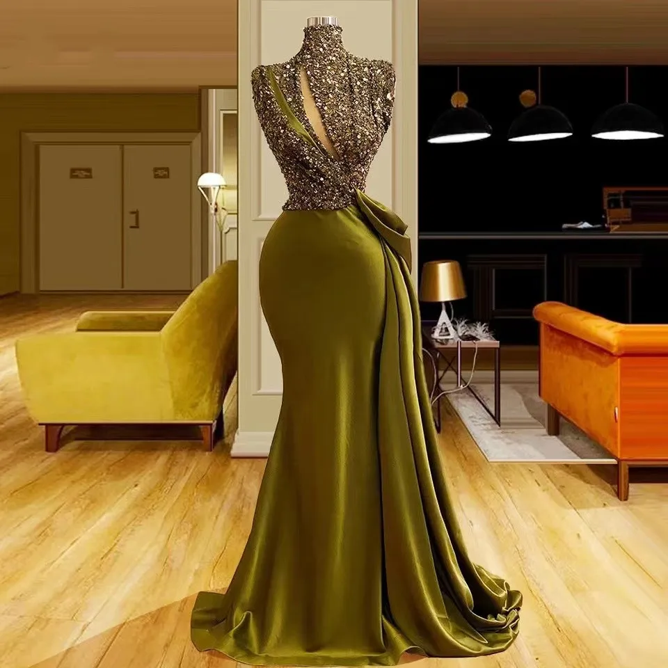 Top Trends: 2023 Vintage Sparkling Sequins Mermaid Prom Dresses High Neck Evening Gown Saudi Arabic Long Formal Party Gown فساتين السهرة Shoppable Styles