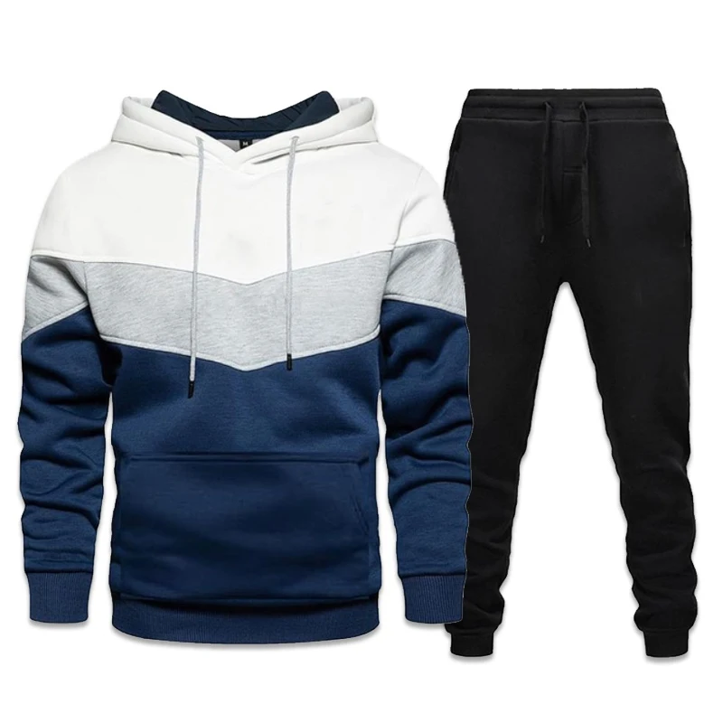 Top Trends: Newest Mens Casual Sports Suits Tracksuits Sportswear Man Plus Size Jogger Sets Color Stitching Hoodie + Pants Outdoor Tracksuit Shoppable Styles