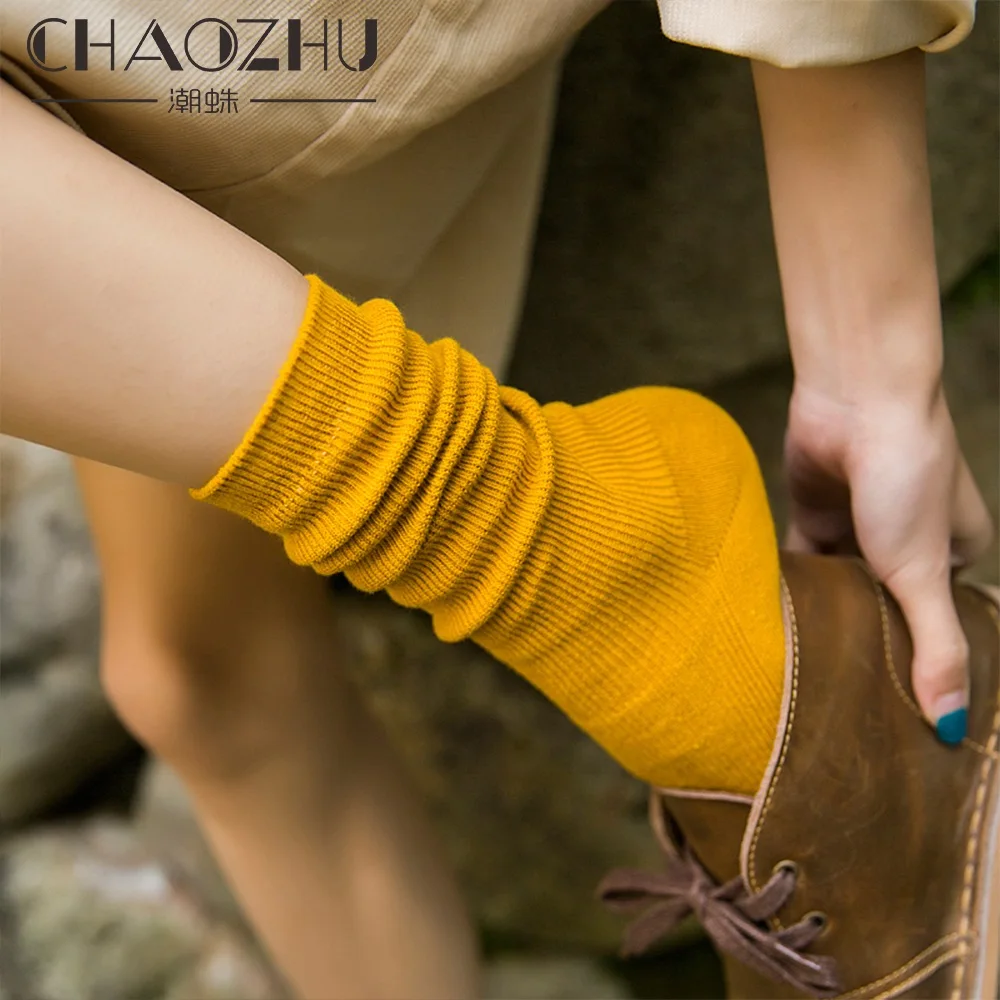 Top Trends: CHAOZHU Japanese Korean High School Girls High Socks Loose Solid Colors Double Needles Knitting Cotton Long Socks For Women Shoppable Styles