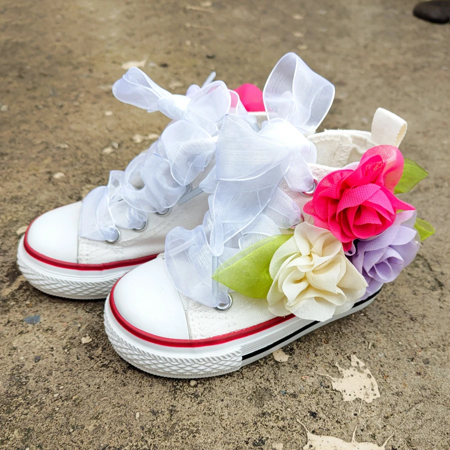 Top Trends: Four Season 1-6T Children DIY Flowers Vulcanized Shoes 6-12M Baby Girls Hand-Made Designer Floral Canvas Shoes For Kids Shoppable Styles - Image 3