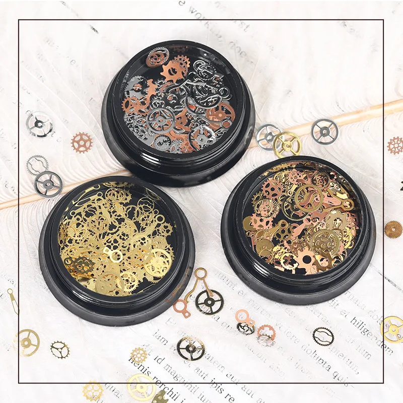 Top Trends: 1 Box Steampunk Nail Art Mini Ultra-thin Alloy Gear Patch Mixed 3D Metal Rivets DIY Nail Art Halloween Decoration Accessories Shoppable Styles