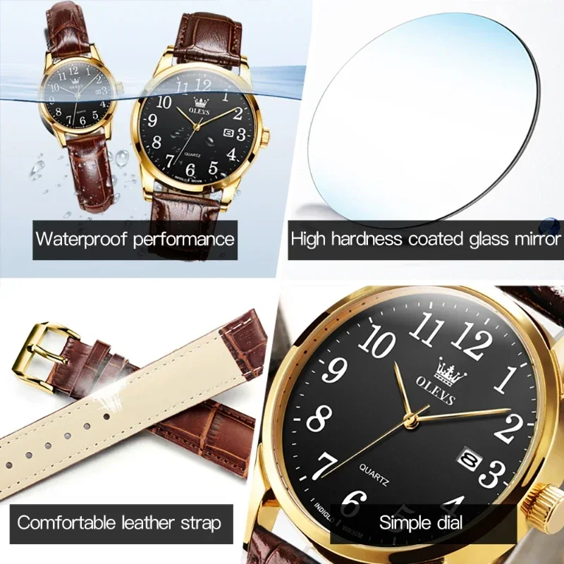 Top Trends: OLEVS Men's Watch Top Brand Fashion Quartz Watch 30M Waterproof Date Watch For Men Sports Leather Strap Wristwtach Shoppable Styles - Image 2