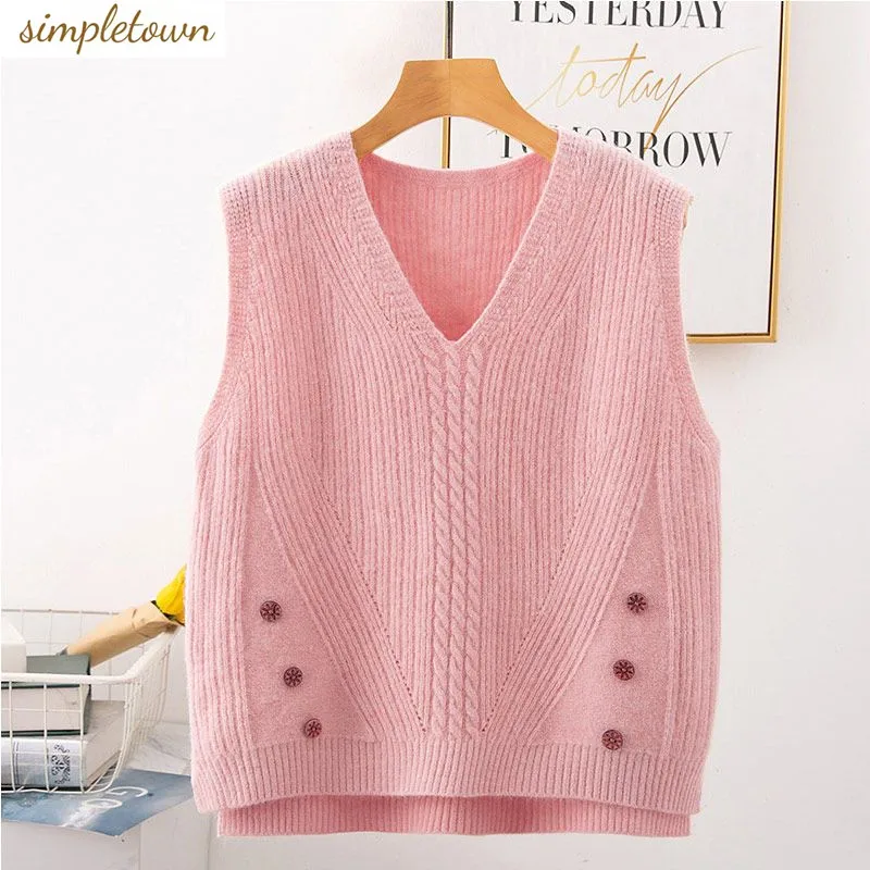 Top Trends: 2023 Autumn / Winter New V-neck Pullover Knitted Sweater Tank Top Women&#039;s Versatile College Style Short Sleeveless Vest Shoppable Styles