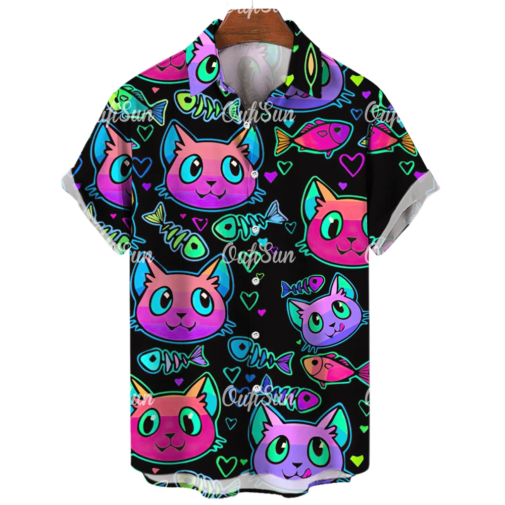 Top Trends: 2023 3d Lapel Hawaiian Shirt Man Casual Short Sleeve Anime Shirts Cartoon Men's Shirt Summer Men Clothes Street Retro Animal Cat Shoppable Styles - Image 3