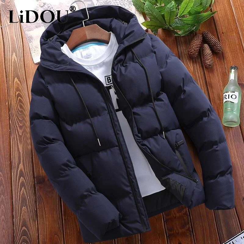 Top Trends: Autumn Winter New Solid Color Fashion Long Sleeve Parkas Man High Street Hooded Casual Slim Y2K Zipper Pockets Warm Outwear Shoppable Styles