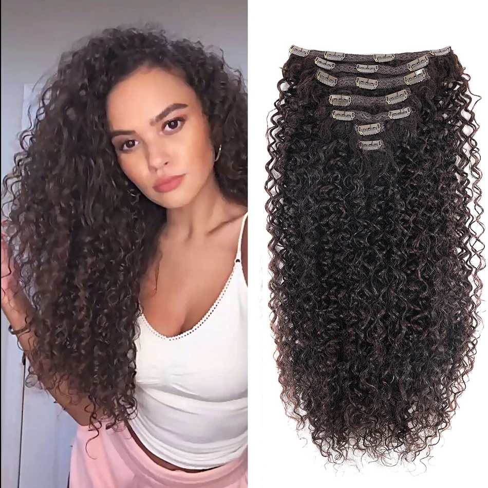 Top Trends: Synthetic Curly Clip In Hair Extensions Kinky Curly Hairpieces Clip-On Full Head Fake Pieces Black Brown Hair For Woman Shoppable Styles