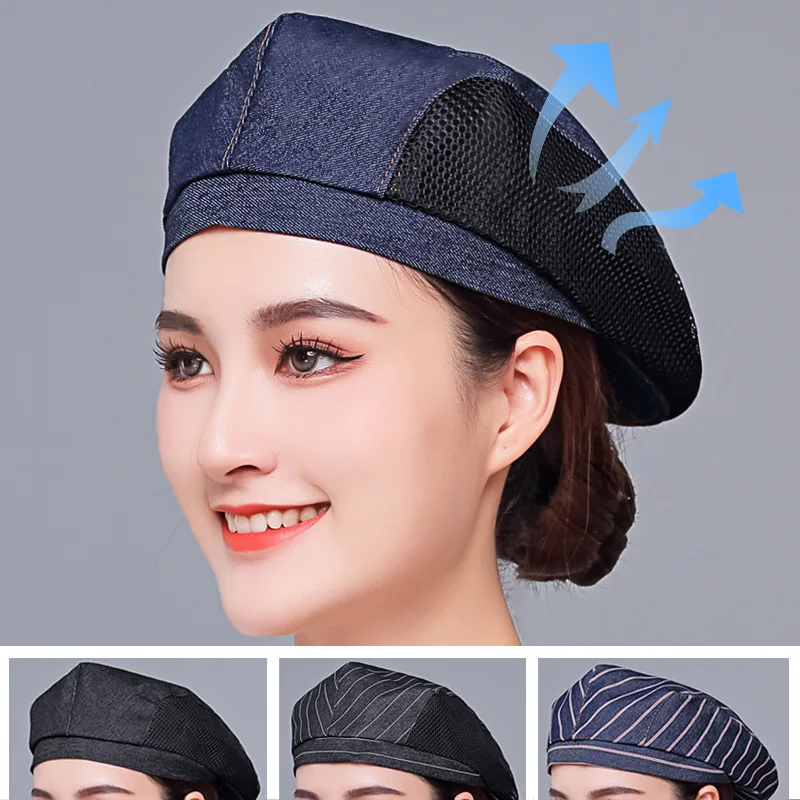 Top Trends: Denim Chef Hats Cafe Bar Waiter Work Caps Breathable Fabric Hotel Bakery Kitchen Hat Beret Shoppable Styles