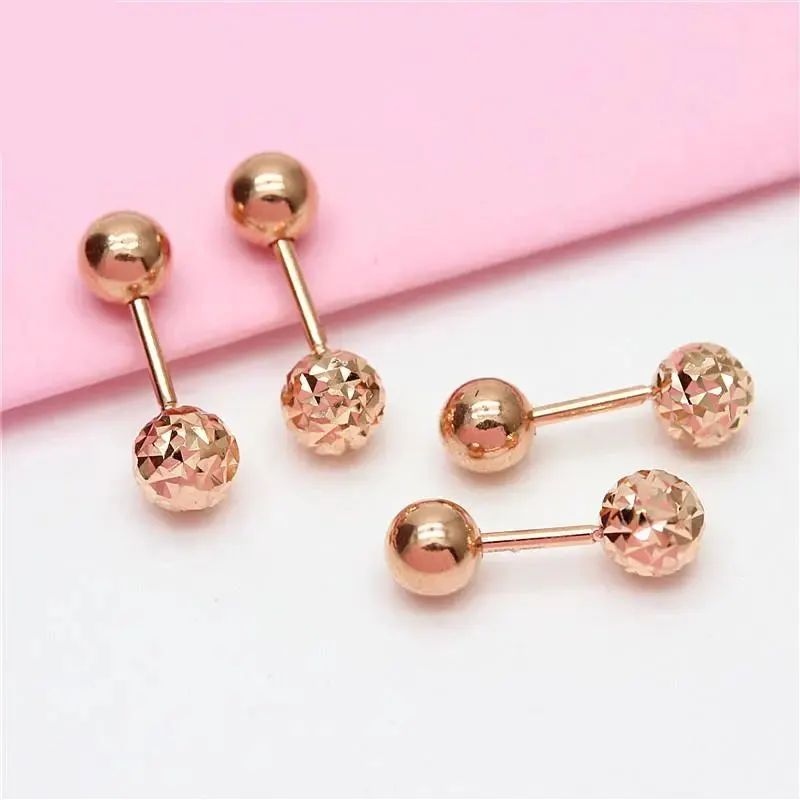 Top Trends: 585 Purple Gold Shiny Round Bead Screw Ear Studs Double Wear Simple Glossy 14K Rose Gold Earrings For Women Party Daily Jewelry Shoppable Styles