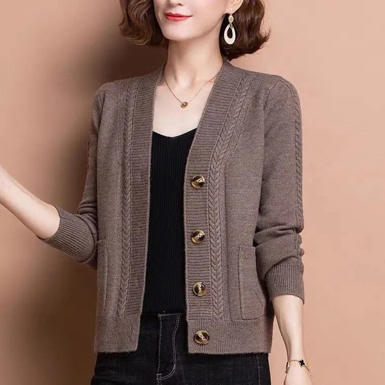 Top Trends: 2023 Spring And Autumn Women's Round Neck Solid Long Sleeve Knitted Cardigan Screw Thread Loose Sweater Fashion Casual Coat Tops Shoppable Styles