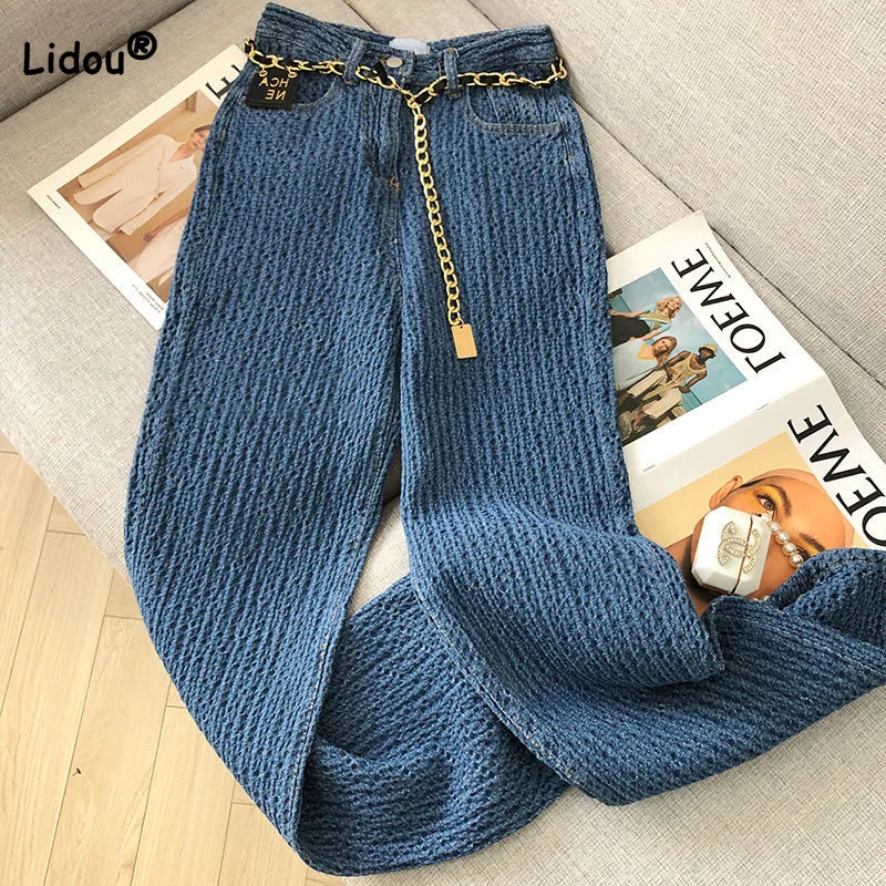 Top Trends: Autumn All-match Higt Waist Pockets Patchwork Button Wide Leg Pants Washed Zipper Loose Advanced Blue Women Straight Jeans Trend Shoppable Styles