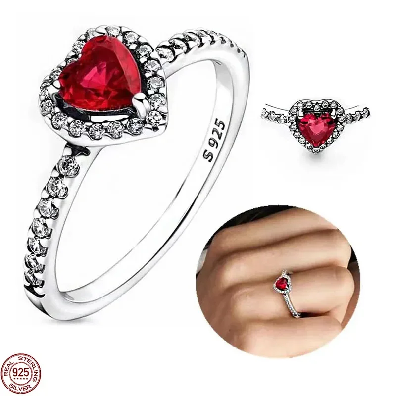 Top Trends: 925 Sterling Silver Ring Red Heart Colorful Crystal Ring Fit Charming Bracelet Ladies DIY Valentine's Day Gift Exquisite Jewelry Shoppable Styles