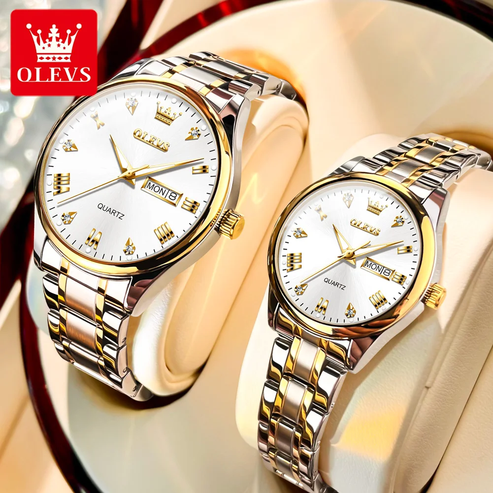 Top Trends: OLEVS Top Brand Set Watch Men Women Luxury Golden Quartz Couple Wristwatch Waterproof Stainless Steel Clock Mens Ladies Watches Shoppable Styles