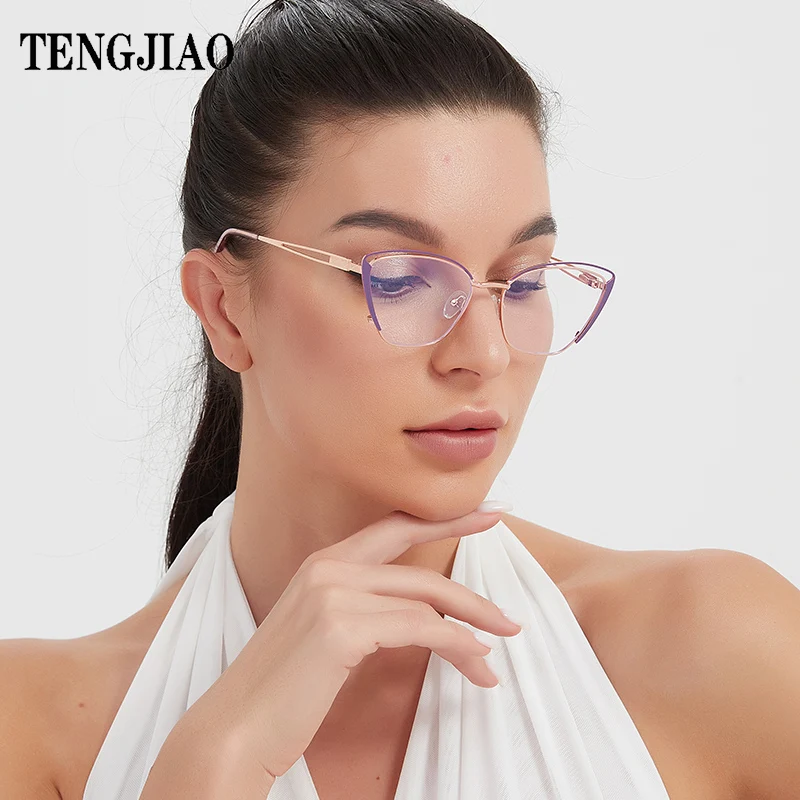 Top Trends: TENGJIAO Cat Eye Eyeglasses Women Computer Optical Spectacle Frame Anti-Blue Light Rays Transparent Glasses Female Clear Lens Shoppable Styles