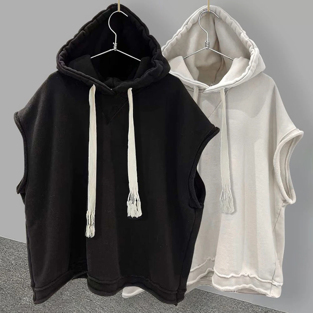 Top Trends: 2024 New Solid Color Simple Hooded Sleeveless T-shirt Men's Summer Pure Cotton Street All-match Handsome Vest Top Casual Loose Shoppable Styles