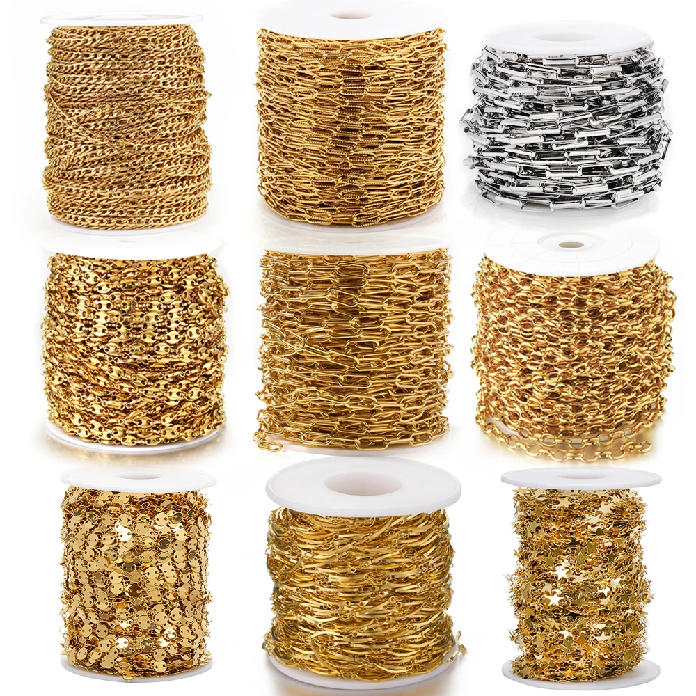 Top Trends: 1meter Gold Stainless Steel Chain Multi Styles Star Thick Cable Curb Chains For Necklace Bracelet Jewelry Making DIY No Fade Shoppable Styles