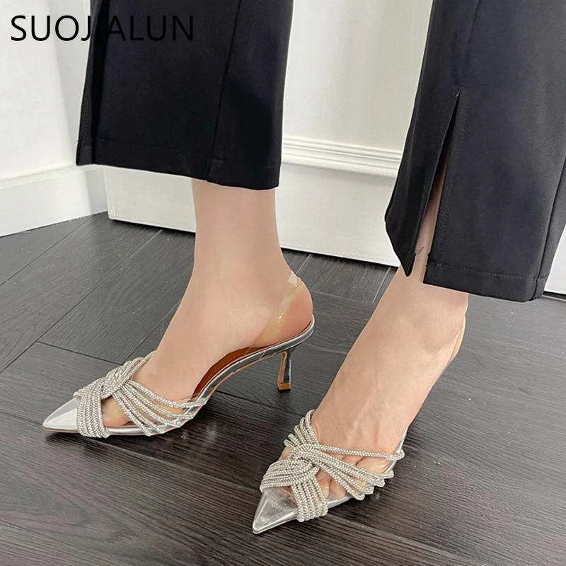 Top Trends: SUOJIALUN 2023 Spring New Pointed Toe Women Sandal Shoes Thin High Heel Ladies Fashion Crystal Bow-knot Dress Party Pumps Shoes Shoppable Styles