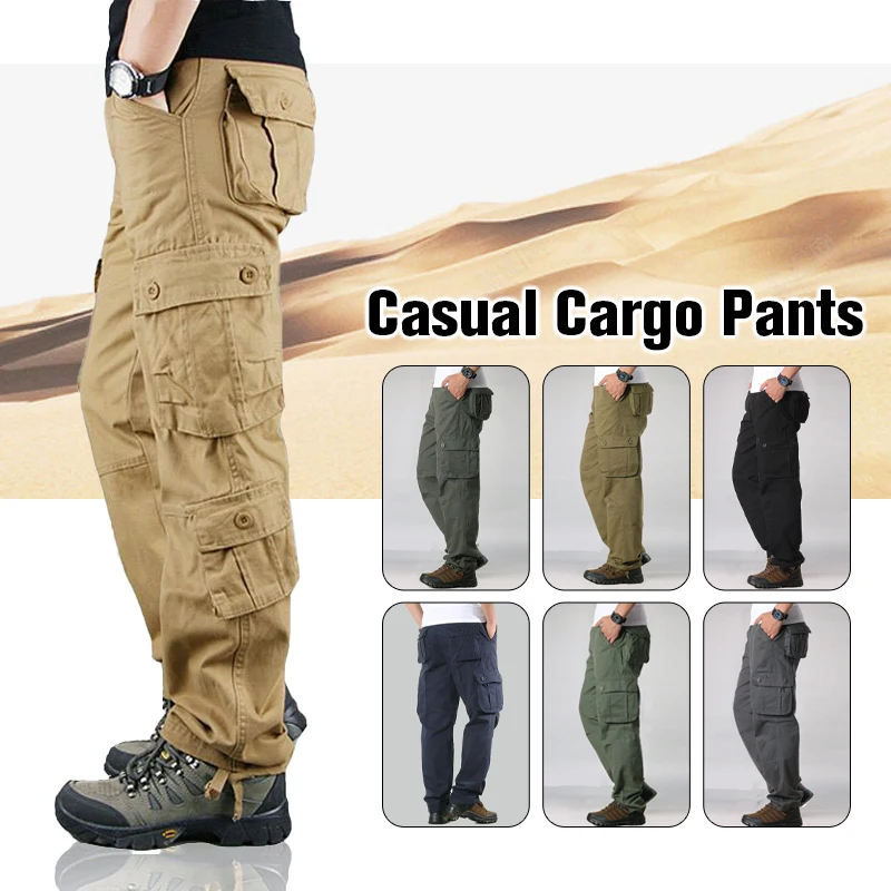 Top Trends: Men Cargo Pockets Pants Loose Straight Tactical Trousers Workwear Outdoor Pants Streetwear Harem Pants Military Tactical Pants Shoppable Styles