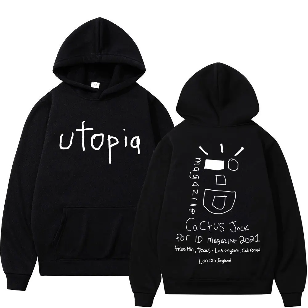 Top Trends: Rapper Cactus Jack Utopia Album Print Hoodie Men Women Hip Hop Fashion Oversized Sweatshirts Vintage Long Sleeve Fleece Hoodies Shoppable Styles