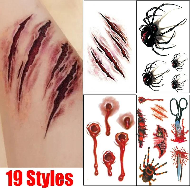 Top Trends: Halloween Temporary Tattoos Stickers Zombie Scar Tattoos With Bloody Makeup Wounds Decoration Wound Scary Blood Injury Sticker Shoppable Styles