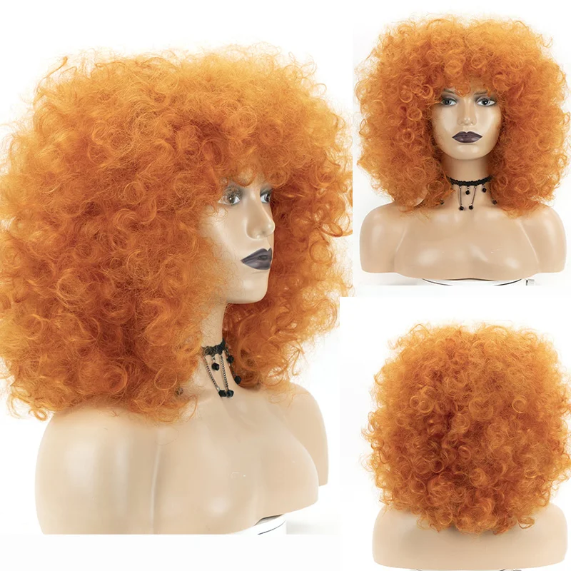 Top Trends: Afro Kinky Curly Wig For Women Synthetic Short Hair Orange Wig With Bangs Loose Wave Wigs Women&#039;s Cosplay Party Daily Use Purple Shoppable Styles