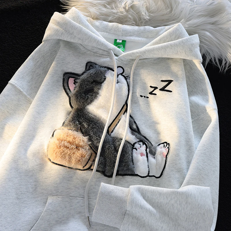 Top Trends: Cute Kawaii Cat Hoodies Women 2023 New Autumn Thin Women Pulovers Interesting Design Hooded Sweatshirt Woman Y2k Streetwear Shoppable Styles