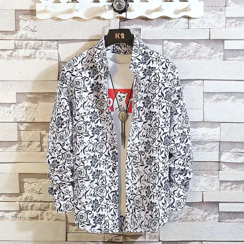 Top Trends: 2023 New Spring And Autumn Trend Fashion Fragmented Flowers Casual Loose Versatile Oversize Men's Simple Long Sleeve Coat Shirt Shoppable Styles