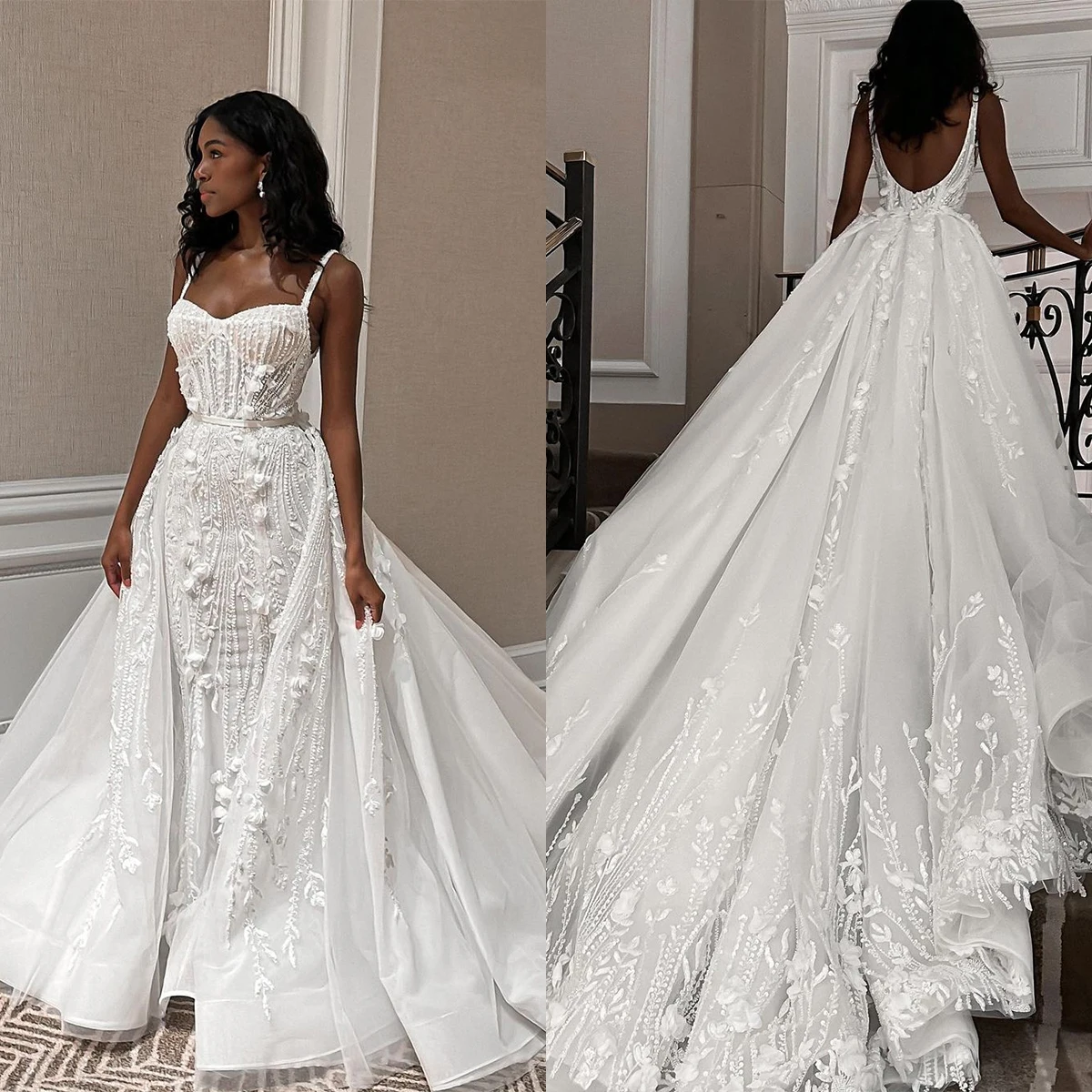 Top Trends: Real Photo Elegant Wedding Dresses With Backless New 3D-Flower Bridal Gown Tulle Lace Detachable Tail Robe De Vestido Customized Shoppable Styles