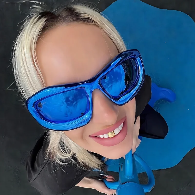 Top Trends: New Fashion Blue Mirror Y2k Sunglasses For Women Vintage Oversized Cat Eye Sun Glasses Men Hip Hop Punk Eyewear Female Shades Shoppable Styles