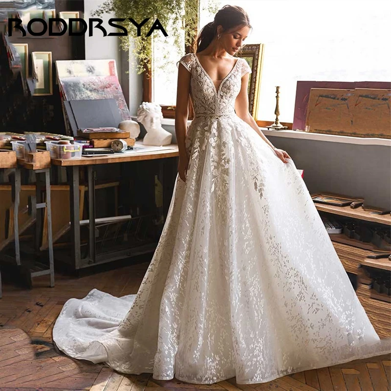 Top Trends: RODDRSYA Sexy V-Neck Backless Wedding Dress Elegant Cap Sleeve A-line Bridal Gown 2023 Romantic Tulle Appliques Свадебное платье Shoppable Styles