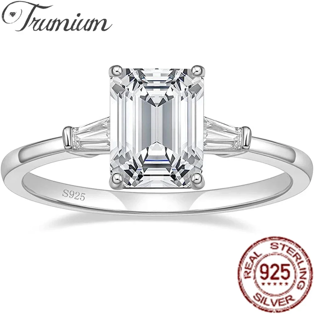 Top Trends: Trumium 3CT 925 Sterling Silver Engagement Rings 3-Stone Emerald Cut Cubic Zirconia Wedding Promise Rings For Women Gft Jewelry Shoppable Styles