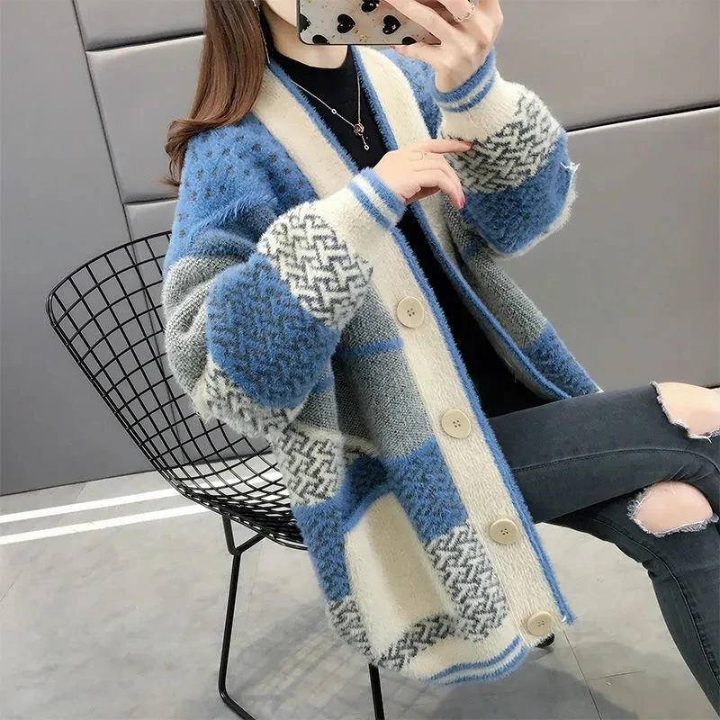 Top Trends: Mink Velvet Knitted Cardigan Jacket Women's 2022 New Loose Ladies Sweater Outerwear Spring And Autumn All-Match Button Jacket Shoppable Styles