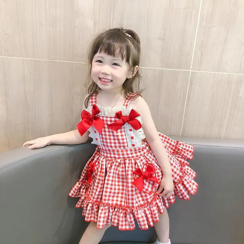 Top Trends: Summer Girls Dress Girls Korean Style Dress Cute Bow Plaid Dress Fashion Party Dresses Baby Kids Birthday Princess Party Dress Shoppable Styles